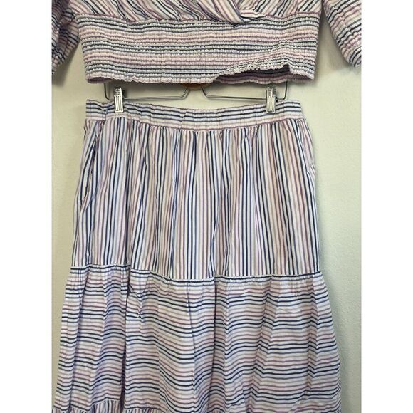 Lane Bryant White Purple Striped Skirt Top Set Plus Sz 16 Cotton Spring Smocked - Picture 8 of 12